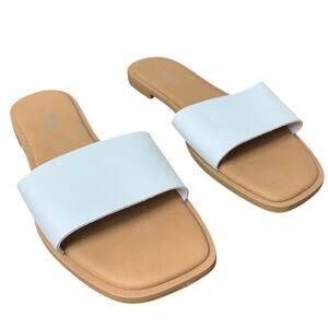 Fitory Womens Size 9 White Open Square Toe Flat Slide On Sandal Beach Shoes